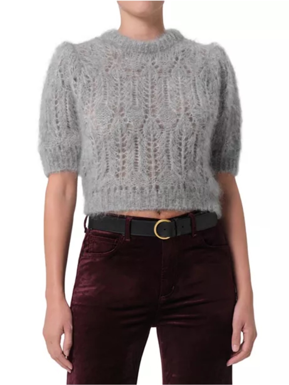 Citizens of Humanity Women’s Odette Gray Cropped Puff Sleeve Sweater Sz S